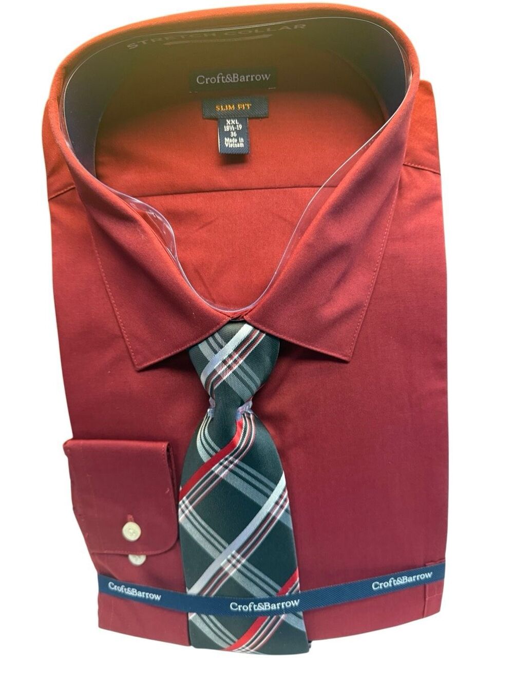 Croft & Barrow men's Cabernet slim-fit dress shirt & tie set Sz XXL NWT